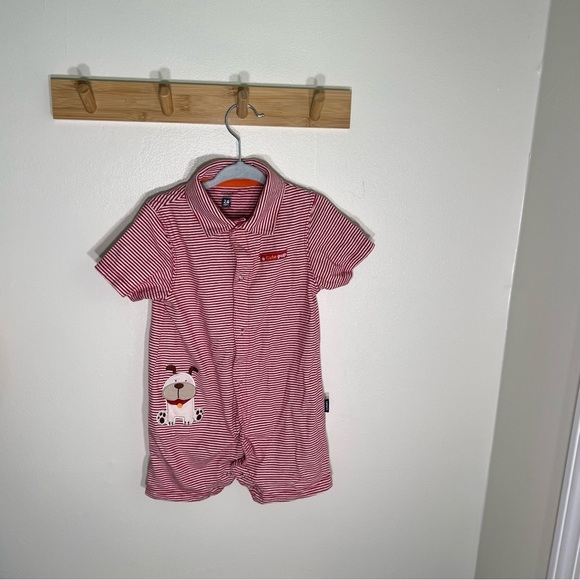 Carter's Red Striped collared Romper with Dog Patch no flaws 24 months - Picture 1 of 5